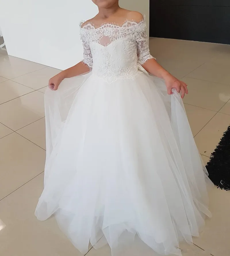 Elegant Girl Pageant Dresse Butterfly Ball Gown Kids Graduation Dresse Tulle Lace Applique Holy Communion Fomal Dress