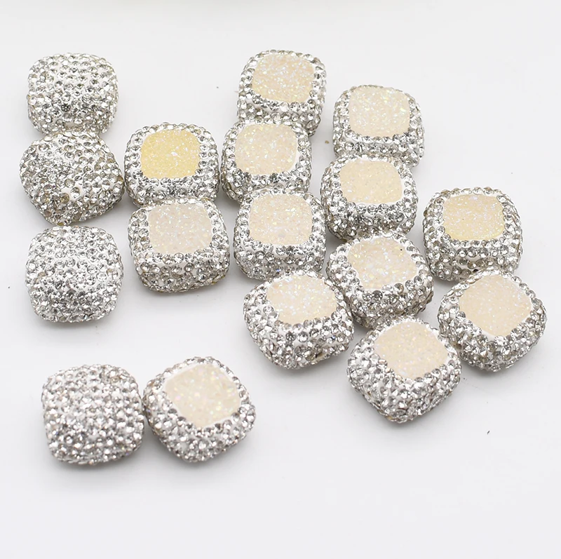 4pcs/lot 15x15mm High Quality Light yellow square-shaped Beads Trimmed With Crystal Zircon