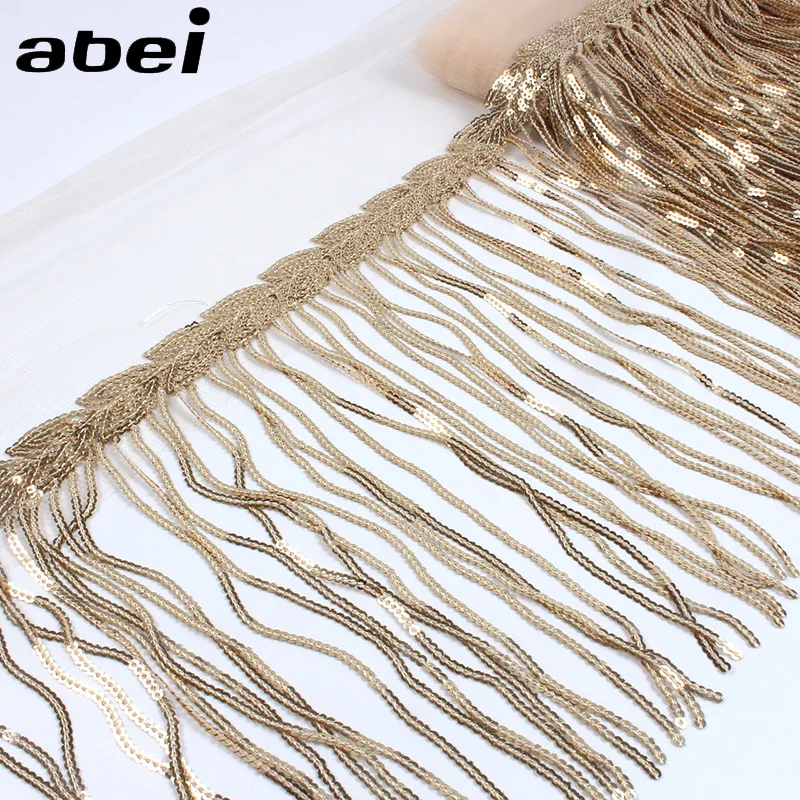 2Yards 32cm Fringe Sequins Paillette Tassel Lace DIY Wedding Party Dress Mesh Fabric Trims Handmade Sewing Crafts Accessories