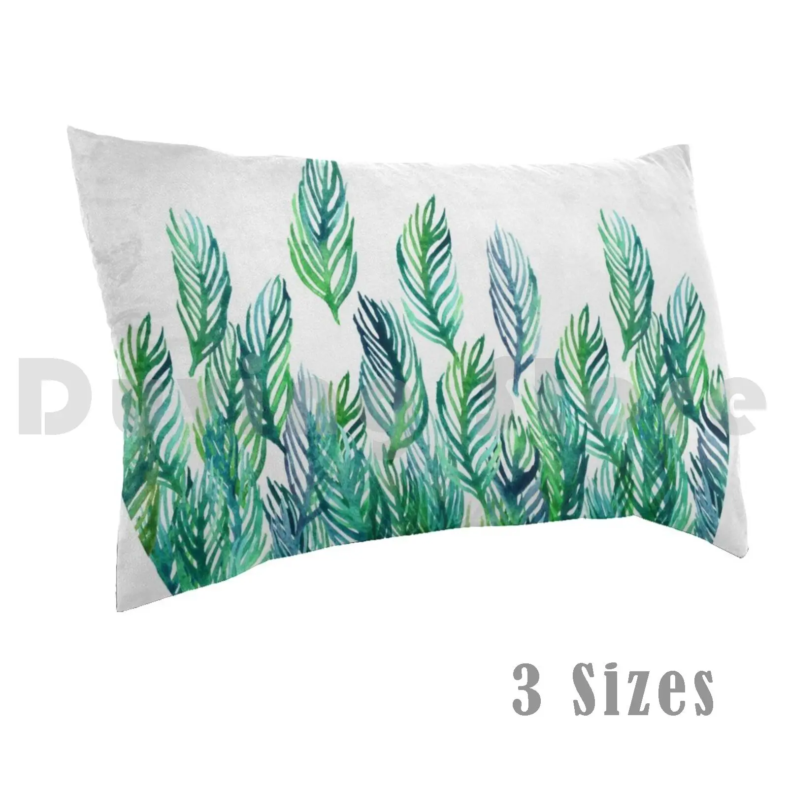 Jungle Rising Pillow Case Printed 35x50 Watercolor Leaves Nature Pattern White Green Emerald Jade Green And