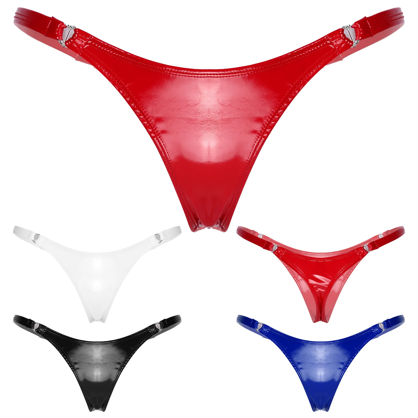 Women Sexy Glossy Patent Leather Thong Bikini Briefs Latex Metal Buckle Low Waist Panties Erotic T-back G-string Underwear