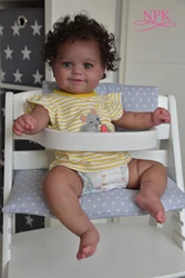NPK 50CM Flexible Bebe Doll Reborn Baby Girl Maddie Black Skin African American Baby Handrooted Hair with Bottle and Pacifier
