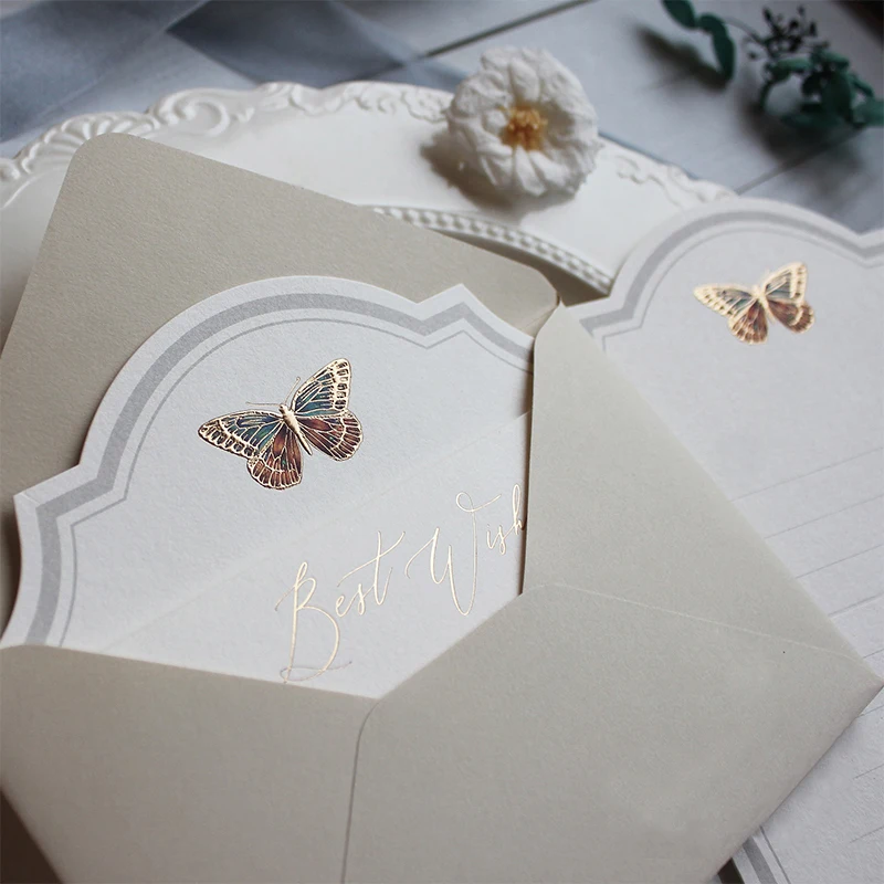 High-end embossed three-dimensional butterfly pattern hot stamping special-shaped card message card gift thank you card