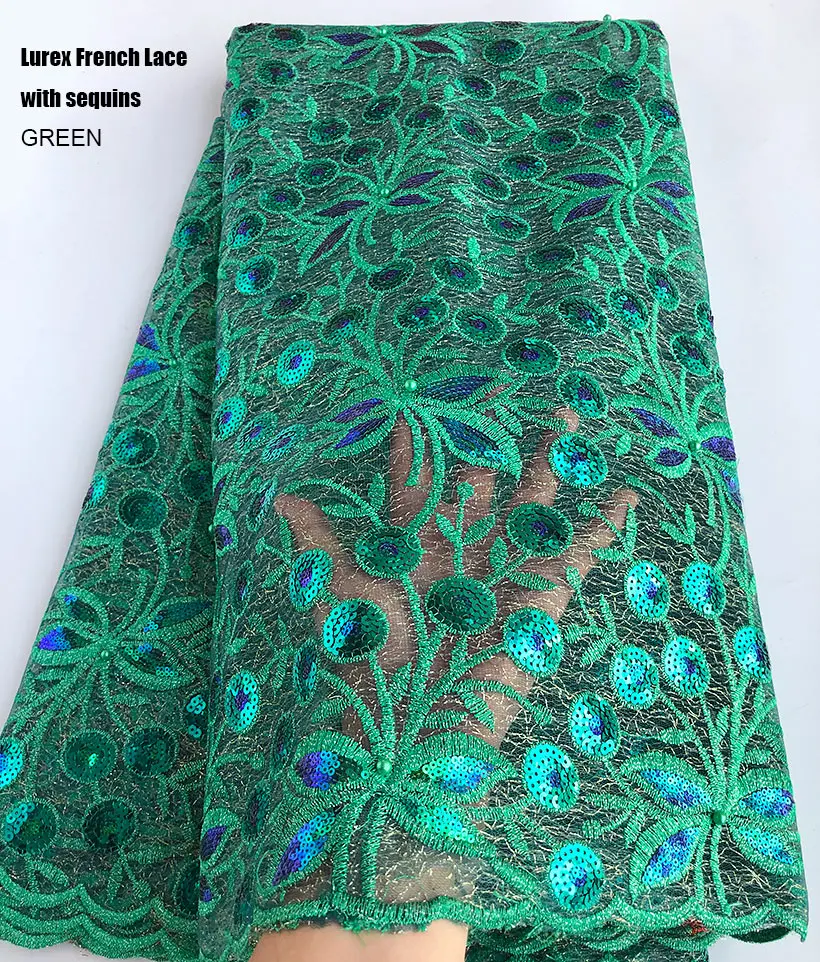 5 Yards Green Real French Lace Lurex Embroidery African Tulle Fabric Nigerian Ghana Evening Dress High Quality