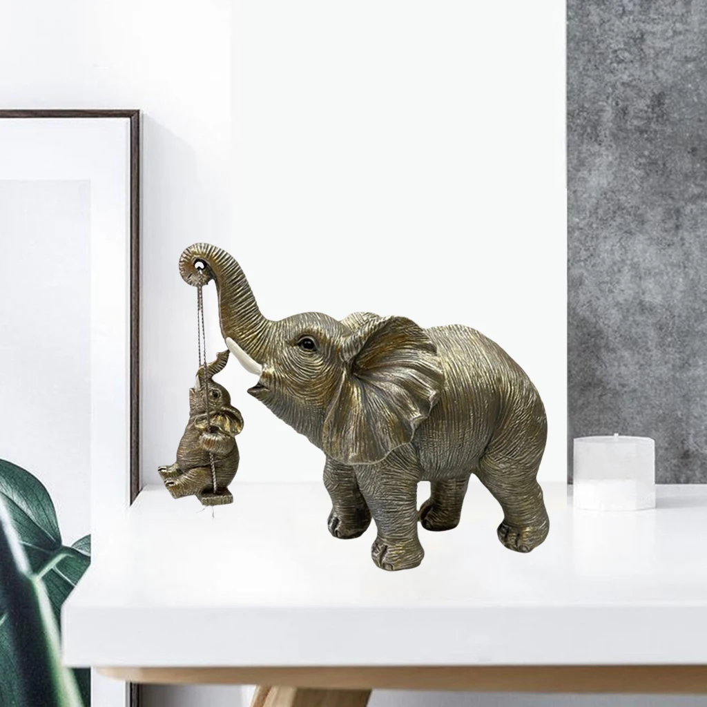 Standing Elephant Family Statue Swing Elephant Indoor Collecitble Figurine Sculpture Hotel Cabinet Office Decor Handcrafted