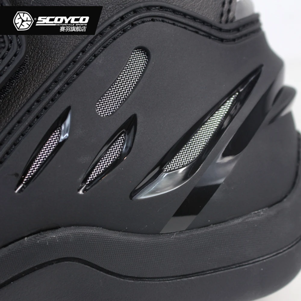 SCOYCO Motorcycle Shoes Moto Motorbike High Ankle Stainless steel slider Anti-Skip Reflective Speed Riding Tribe Boots images - 6