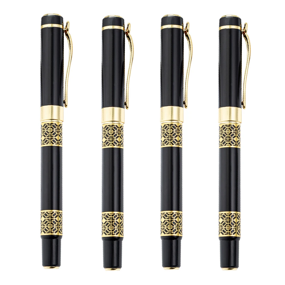 Luxury Golden Carving Black Wood Signature Ballpoint Pens for Business Ink Pen Writing Office School Supplies Stationery