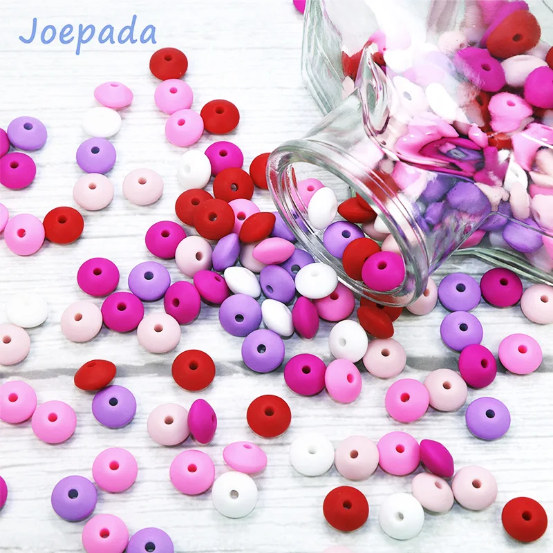 Joepada 60Pcs/lot 12mm Lentils Silicone Beads Abacus Shape for DIY Baby Teething Necklace Chain Food Grade Baby Teether BPA Free