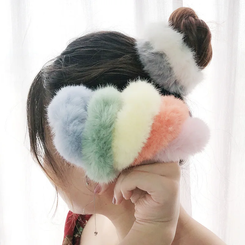 Furry Artificial Rabbit Fur Scrunchies Faux Fur Hair Band Rope Hair Holder Wristband Hair Ring Hair Tie Ponytail Holder Hair Tie