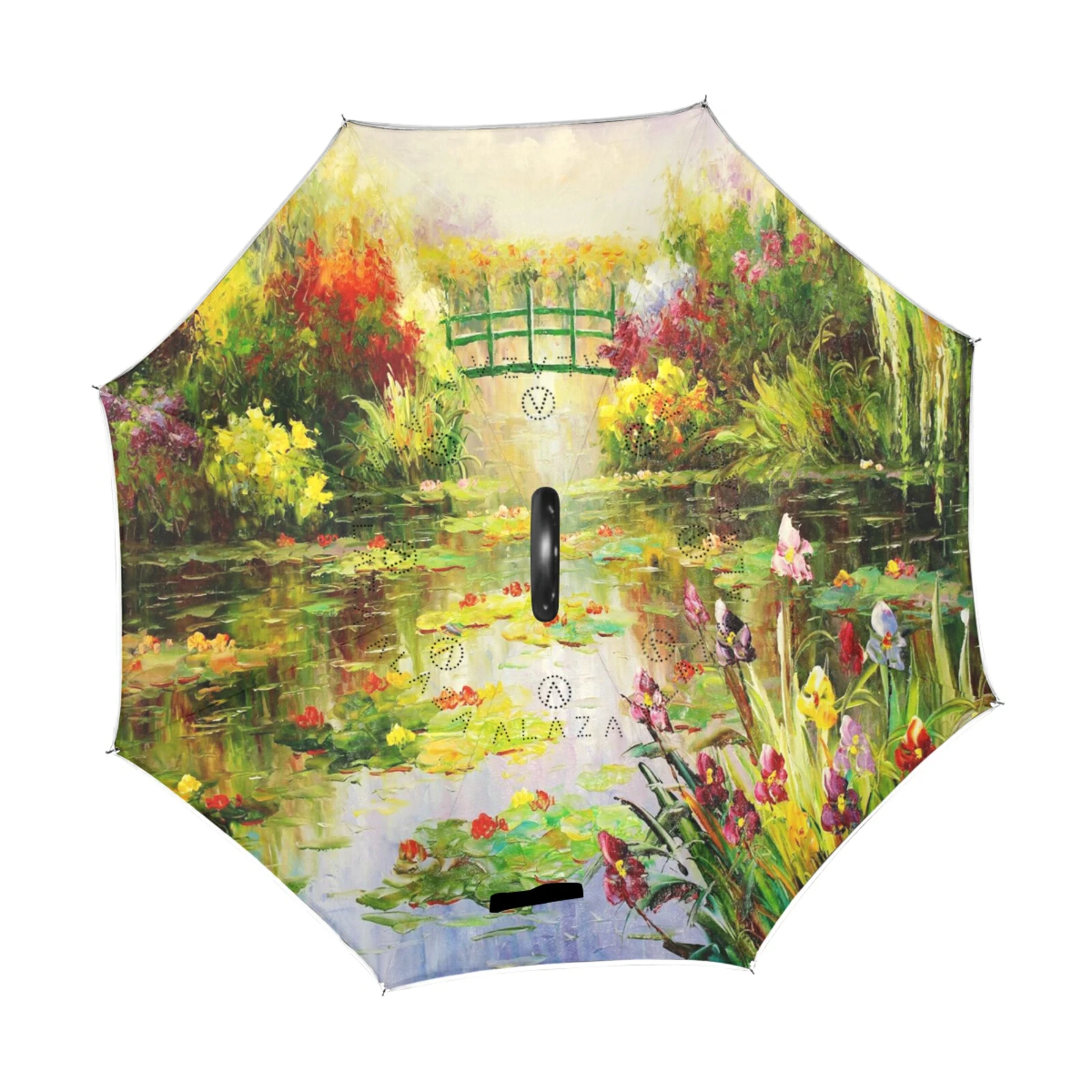 Famous Claude Monet Oil Painting Car Reverse Umbrella Windproof Double Layer Inverted Self Stand Umbrella Rain Women Men Parasol