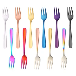 2Pcs/set Stainless Steel Rainbow Mini Cake Fruit Fork Dinner Salad Fork Tableware Black Gold Dessert Fork Server Dinnerware Set