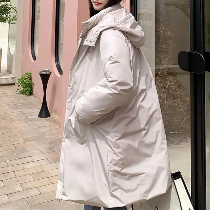 Winter Long Straight Winter Coat Women Parkas Pockets Oversize Overcoats Jackets Outerwear