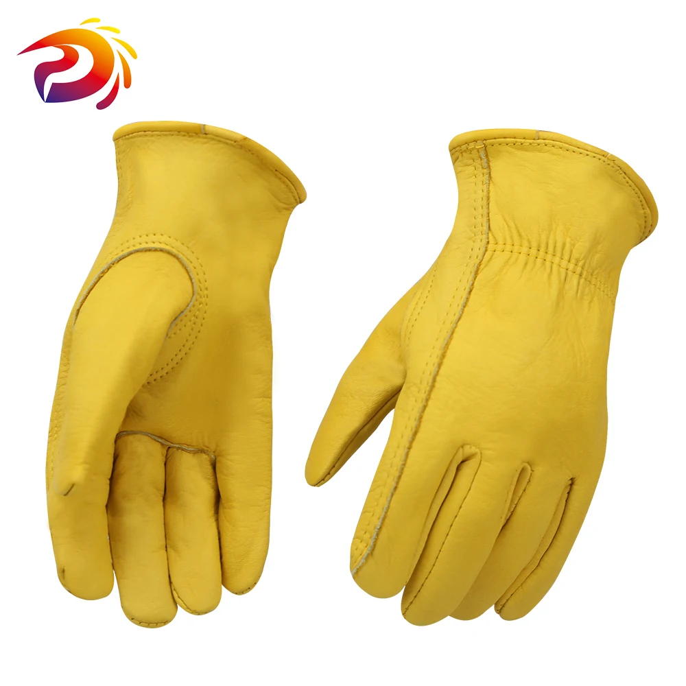 Work Gloves Leather Gloves Safety Working Glove for Gardening/Motorcycle, Cowhide Leather Gloves for Men/Women