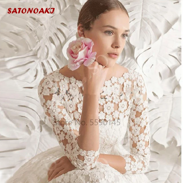 2022 Elegant Lace Short Wedding Dress Scoop Neck Knee Length Long Sleeve Simple A Line Formal Bride Gown Vestido De Novia Online Wedding Dresses AliExpress