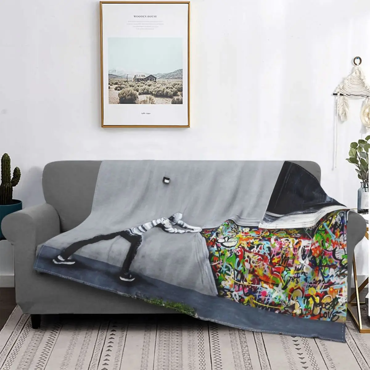 

Banksy Uncovering Graffiti Blankets Fleece Super Soft Throw Blankets for Airplane Travel Bedroom Quilt