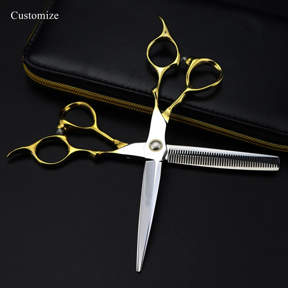 Customize logo JP 440c steel 6.5 inch bearing gold hair cutting scissors haircut thinning barber cut shears hairdresser scissors