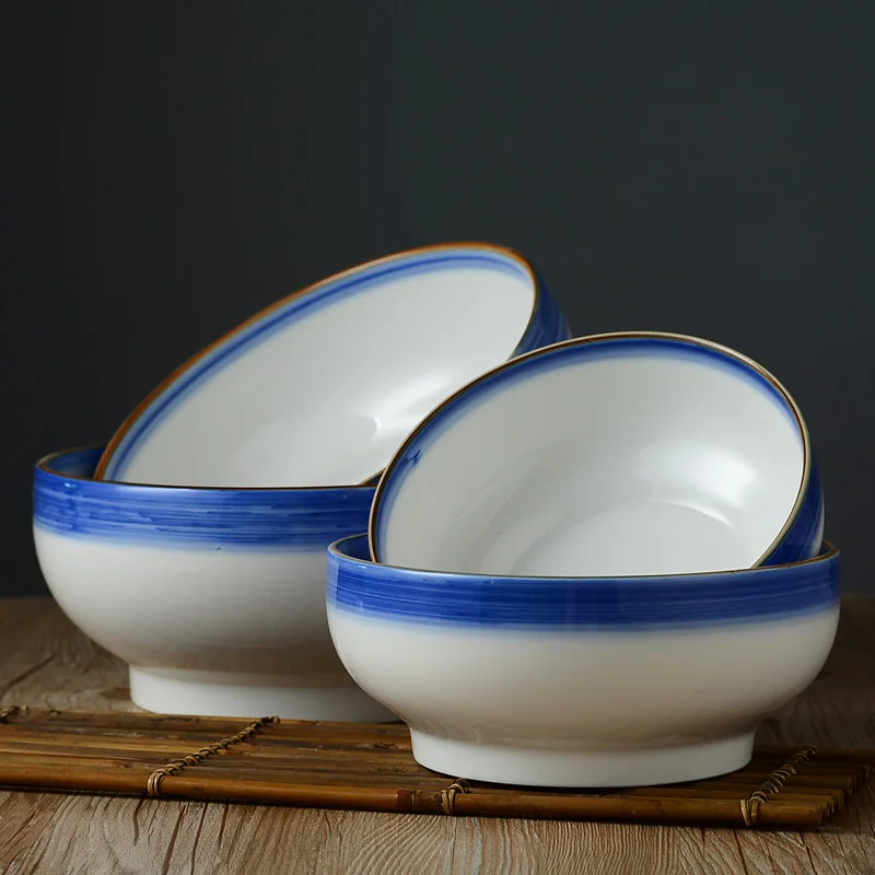 Blue and White Porcelain Noodle Bowl Ceramic Large Bowl Serving Bowls Chinese Dessert Bowl Round Pots Ramen Plates and Bowls