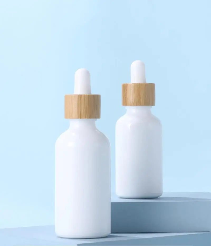 10ml 15ml 20ml 30ml 50ml 100ml White Porcelain Empty Cosmetic Glass Dropper Bottles Serum Bottle With Bamboo Cap