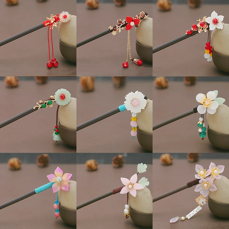 Hanfu ancient wood headdress hairpin go hair clasp tassel step wave hair female ancientry hair accessories in women