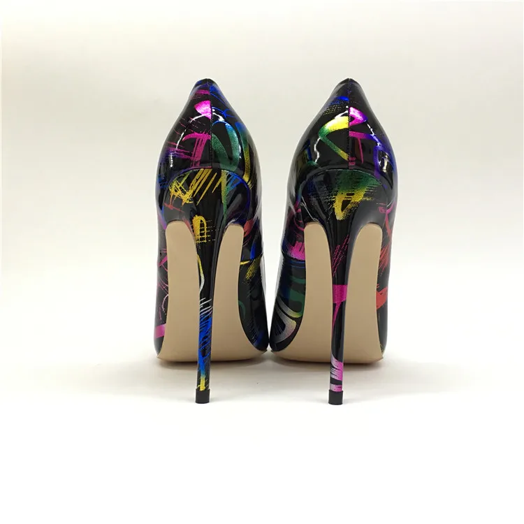 Sexy women thin high heels patent women pumps party shoes printed dress heels 12cm heels