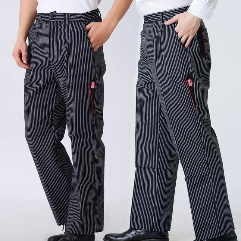 Chef Pants Restaurant Kitchen Work Uniform Pants Buttons / Elastic Trousers Hotel Food Service Trousers With Pockets