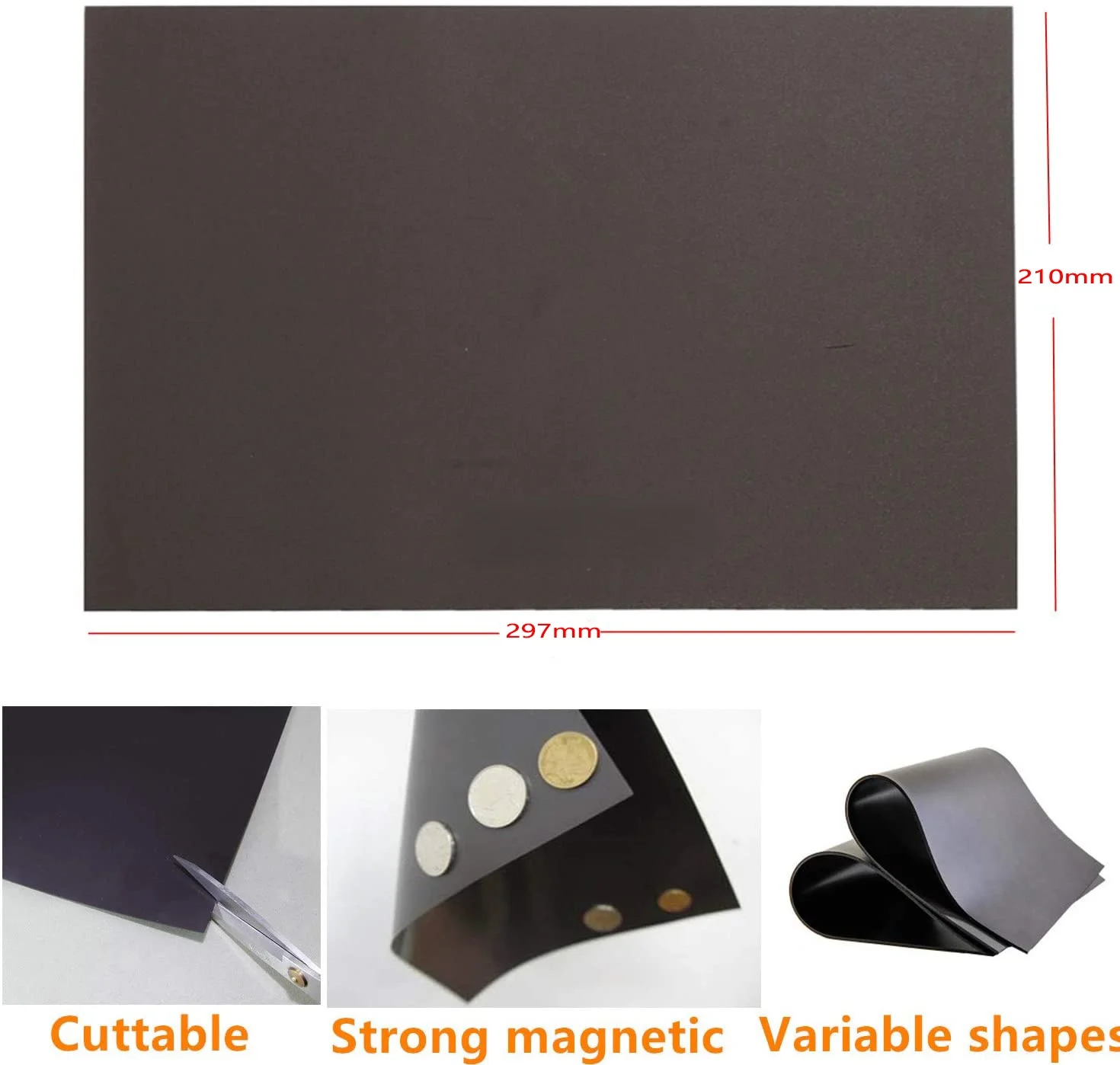 A4 Magnet Sheets Black Magnetic Mats for Refrigerator Photo and Picture Cutting Die Craft Magnets Magnetic on One Side 0.5mm