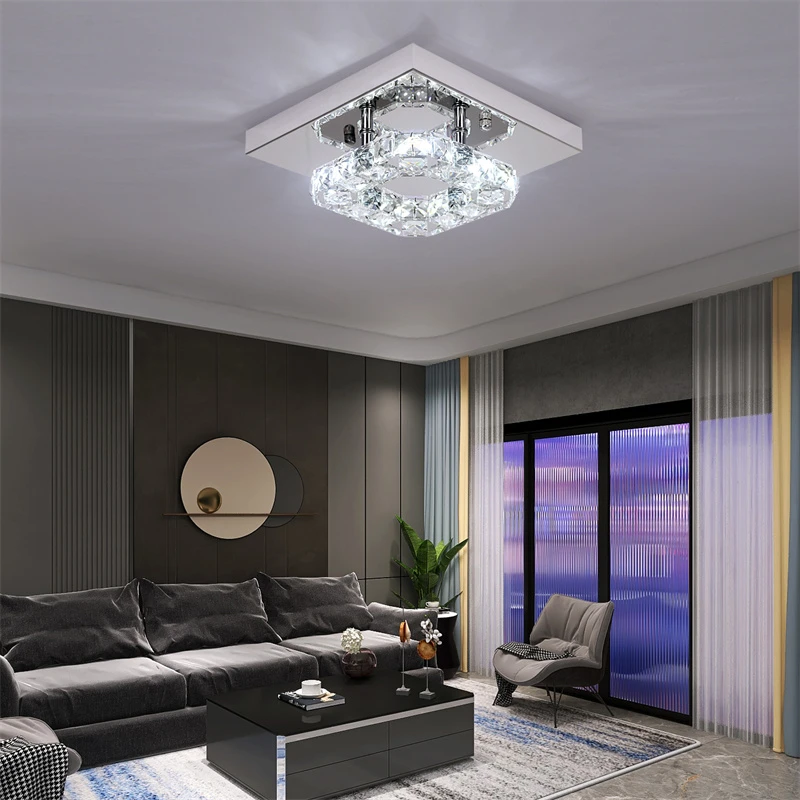Modern LED Crystal Chandelier Lighting Mirror Rings Ceiling Lamp for Living Room Kitchen Luminaire Home Decor Light Fixture