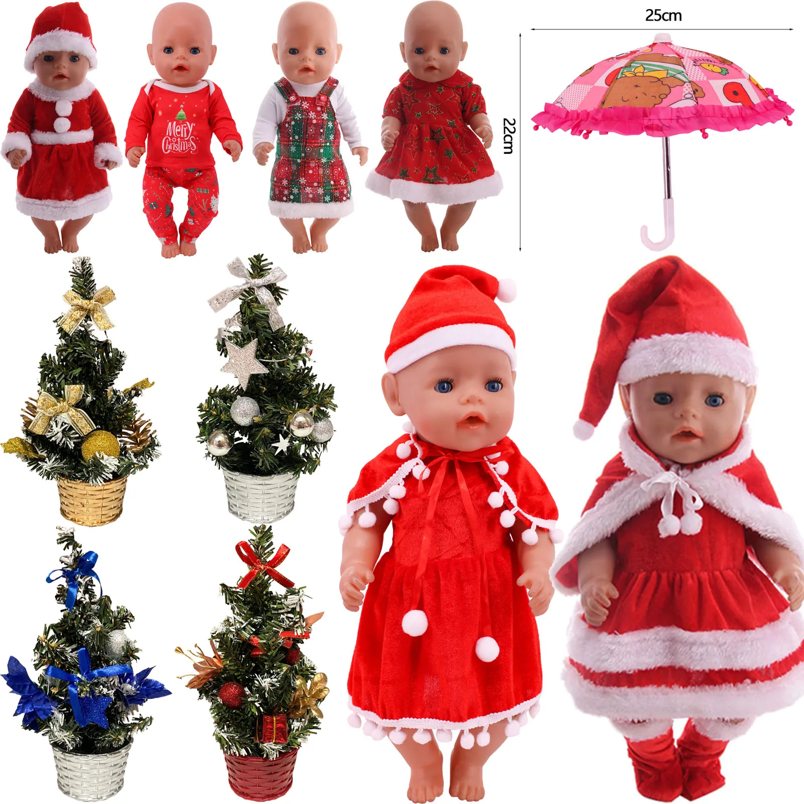 Luminous Christmas Tree And Doll Red Clothes For 18Inch American Doll&43Cm Reborn Baby Doll Accessories Christmas Gifts Toys