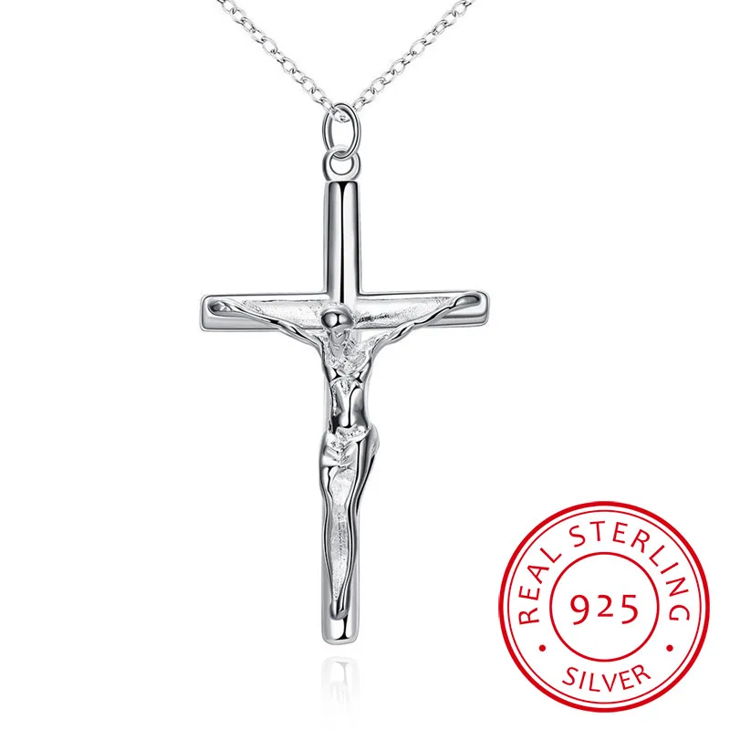 LEKANI Silver Creative Male Necklace Men Jewelry Birthday Gifts 925 Sterling Silver Cross Jesus Pendant Necklace Fine Jewelry