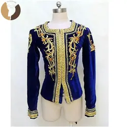 FLTOTURE Man Ballet Tunic Blue Gold Decorations Ballet Professional Variations Princes Costumes Custom Made Boy Top Jackets Coat