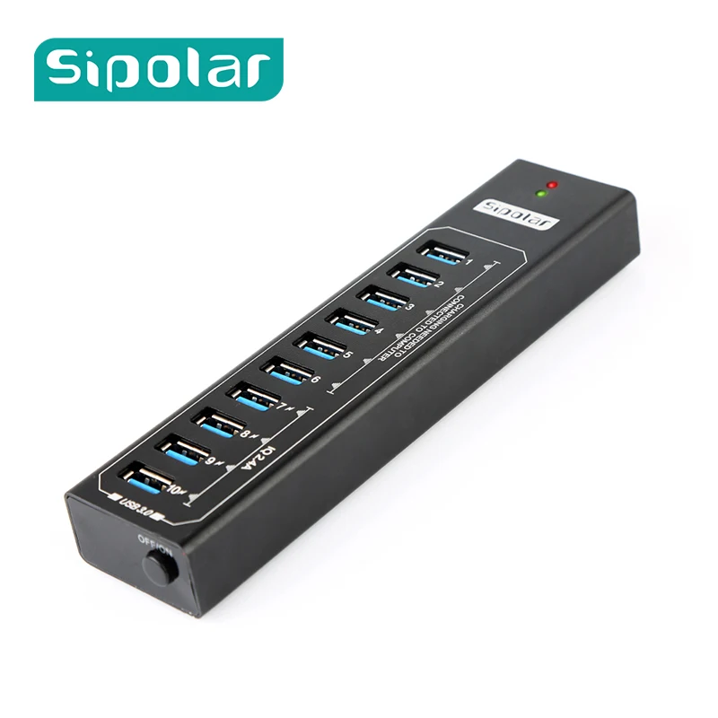 Sipolar P-103 New Arrival Metal 10 ports usb 3.0 hub With 4PCS 2.4A fast charging ports for pc phone laptop iPad tablets iPhone