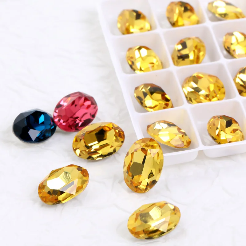 Astrobox Oval Gem K9 Glass Sew On Rhinestones For Clothing Point Back Jewelry Making Loose Strass Crystal Clothes Accessories