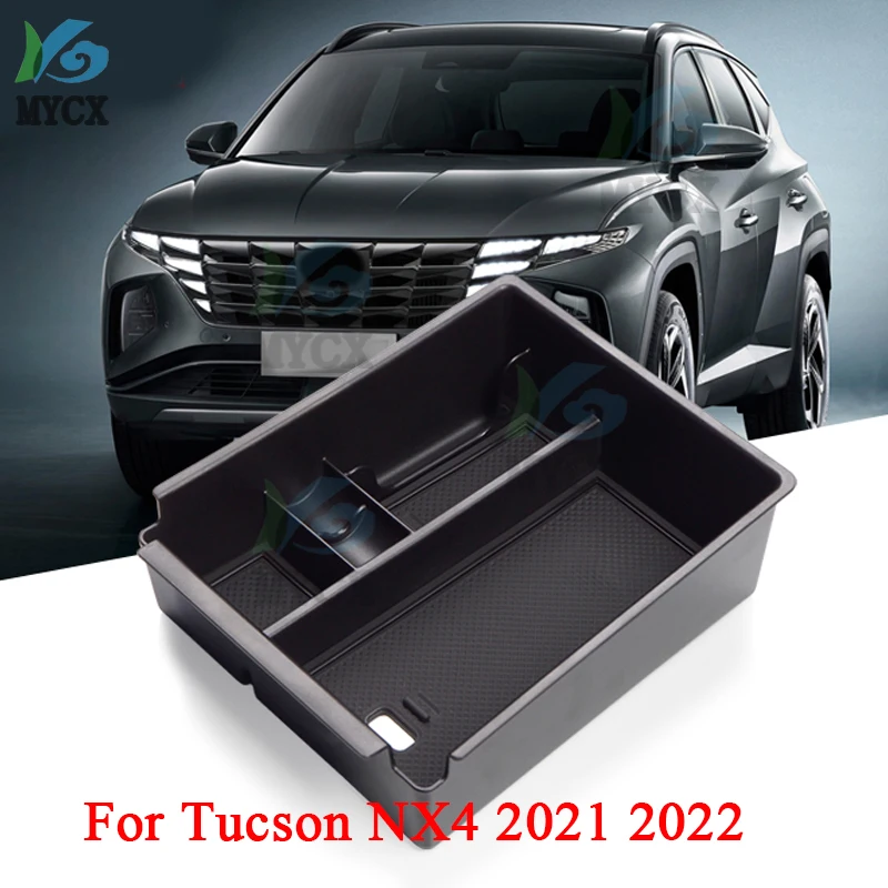 

For Hyundai Tucson NX4 2021 2022 Car Central Armrest Storage Box Center Console Flocking Organizer Containers Tray Accessories