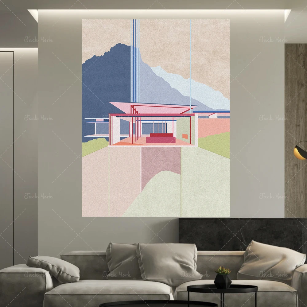 Balanced in the Mountains Print, Mid Century Poster, Architectural Art, Minimal, Tropical, Abstract, Home Decor, Wall Art.