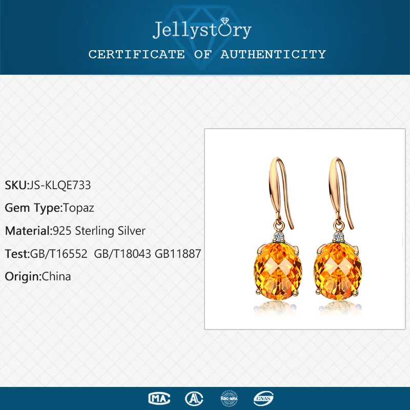 Jellystory Fashion Silver 925 Jewellery Earrings with Oval shaped Citrine gemstones Drop Earrings for Women Wedding Party Gifts