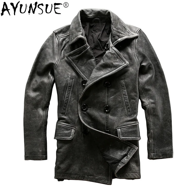 Leather Genuine Jacket Men Clothing 6XL Real Cowhide Leather Vintage Men\'s Windbreaker Thick Clothes Hommes Veste LXR922