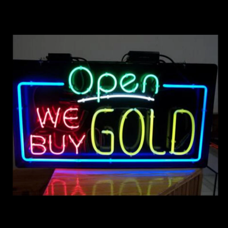 WE BUY GOLD OPEN Neon Light Sign Custom Handmade Real Glass Tube Shop Company Store Room Decor Advertise Display Lamp 30