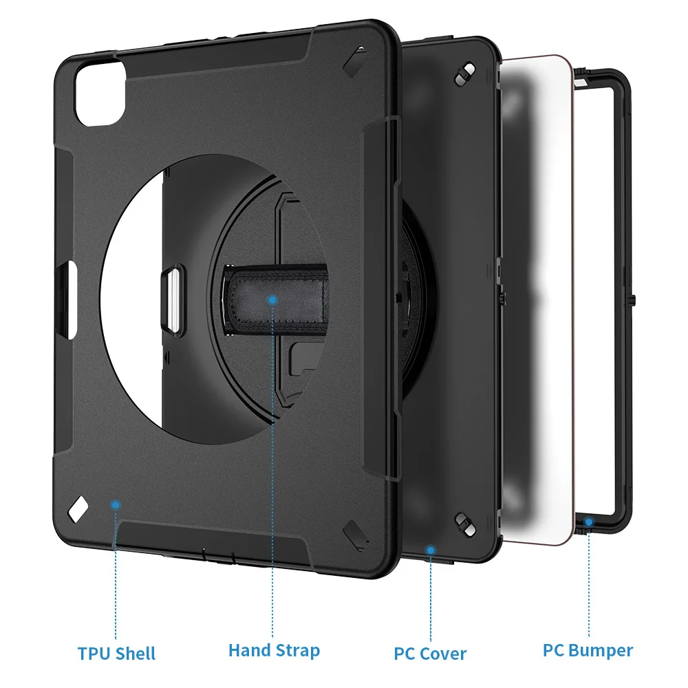 Heavy Duty Rugged Shockproof Cover For iPad Pro 12.9 inch 2018 2020 2021 2022 iPad Air 13 2024 Rotating Handle Stand Tablet Case