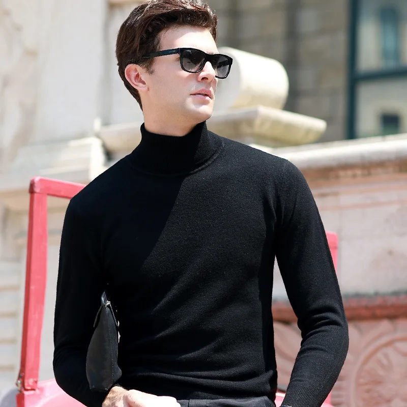 100% Wool Men'S Wear New Men's Turtle-Neck Pullover Wool Sweater Mens Slim Fit Korean-style of Men's Knitted Sweater