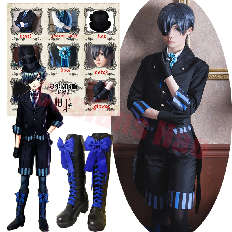 Anime Black Butler Kuroshitsuji Cosplay Ciel Phantomhive Cos Japan Clothes Carnaval Costume suits with wig uniform shoes