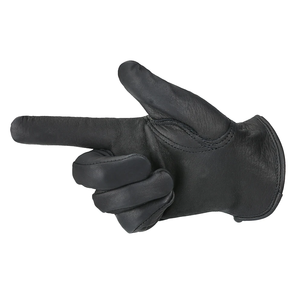 Black Work Gloves Grain Cowhide leather Working Glove with Fleece Lining