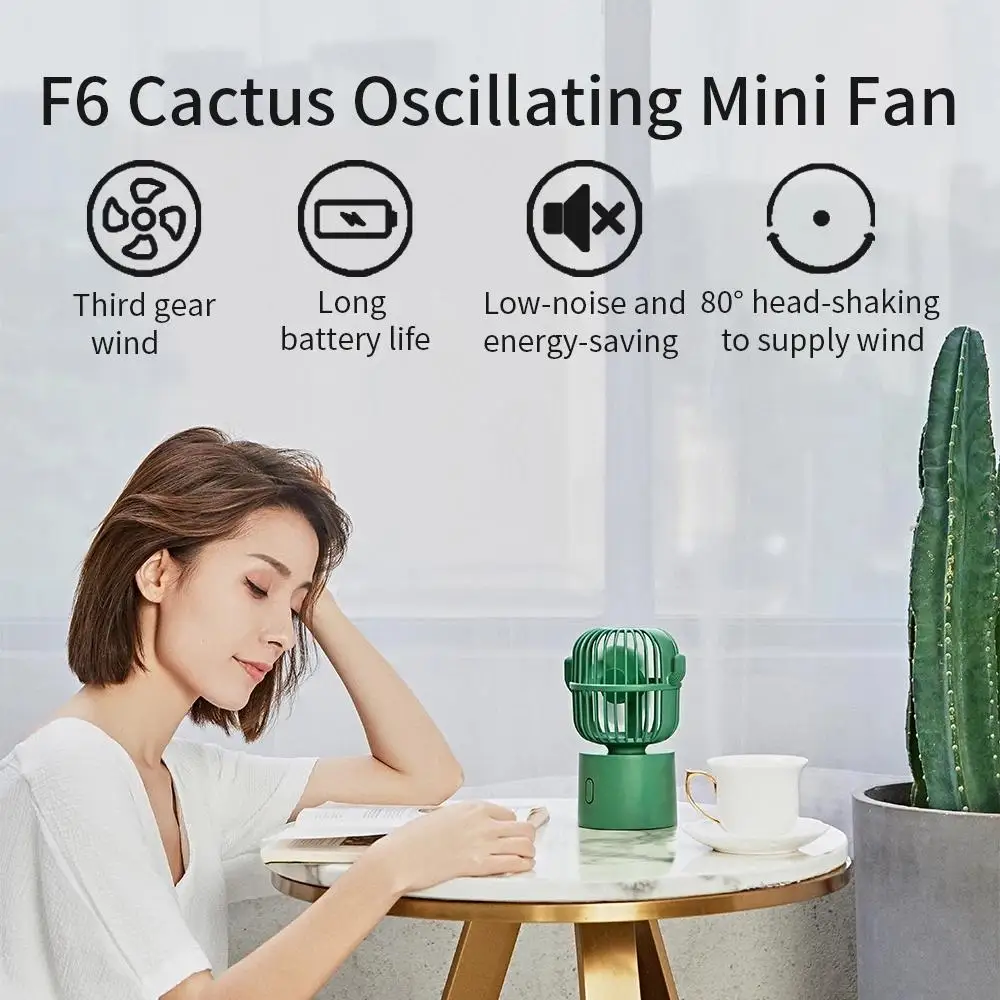 Xiaomi Mini USB Cactus Mute Ventiladores Desktop Balançando a cabeça Ventiladores de longa espera Portátil portátil pequeno Ventilador elétrico de