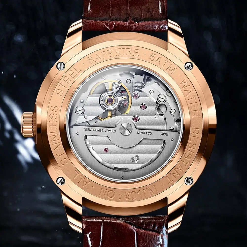 LOBINNI orologi da polso da uomo, orologio meccanico automatico da uomo, orologio da polso scheletrato impermeabile orologio svizzero reloj in acciaio inossidabile