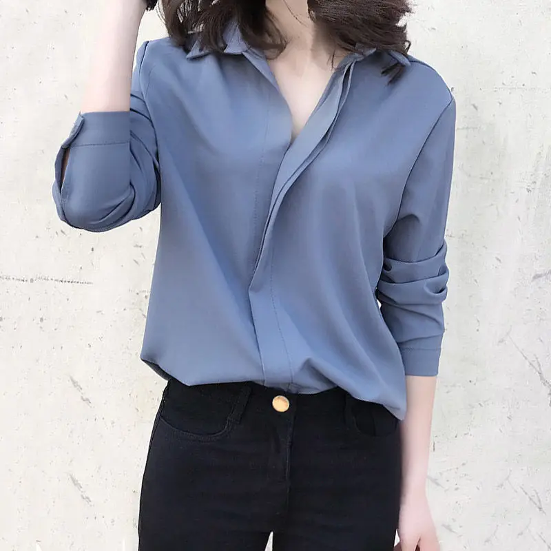 Big Size 3xl, 4xl, Spring/summer Women\'s Blouse New Long Sleeve Loose Ladies Shirts V-neck Chiffon Solid Color Shirts