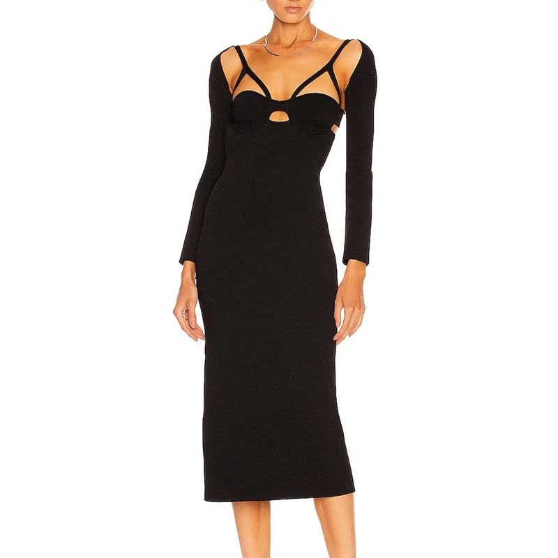 

Spaghetti Strap Bandages Dress 2022 New Woman Bodycon Sexy Hollow Out Clothes Club Party Dress