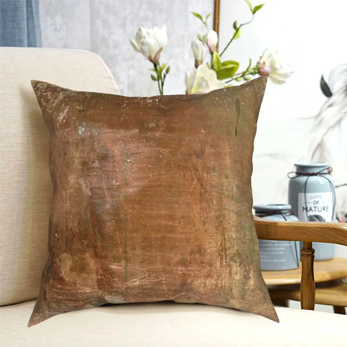 Oxided Copper Seppia Square Pillowcase Printed Zip Decor Home Cushion Cover