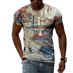 Économie rétro graffiti 3D pour hommes, t-shirts à manches courtes, col rond, impression tendance vintage, personnalité décontractée, mode estivale, nouveau