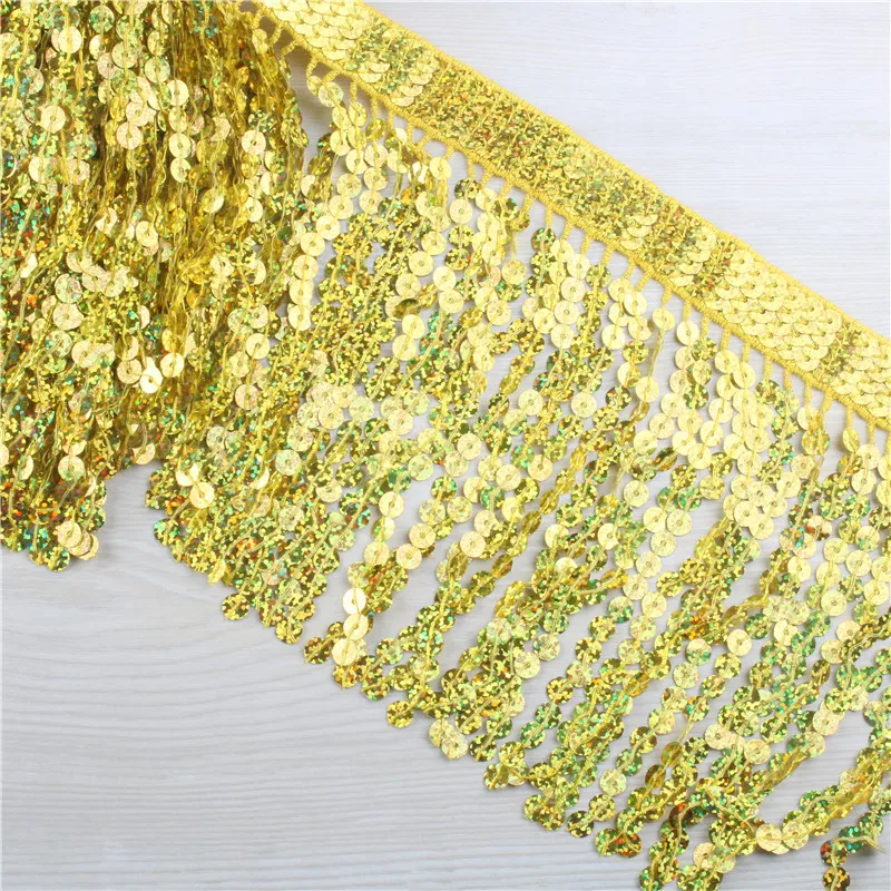 10 yards/lot Golden Sequins fringe lace trimming fringe Clothing accessories DIY Latin dance decoration lace ribbon 15cm wide