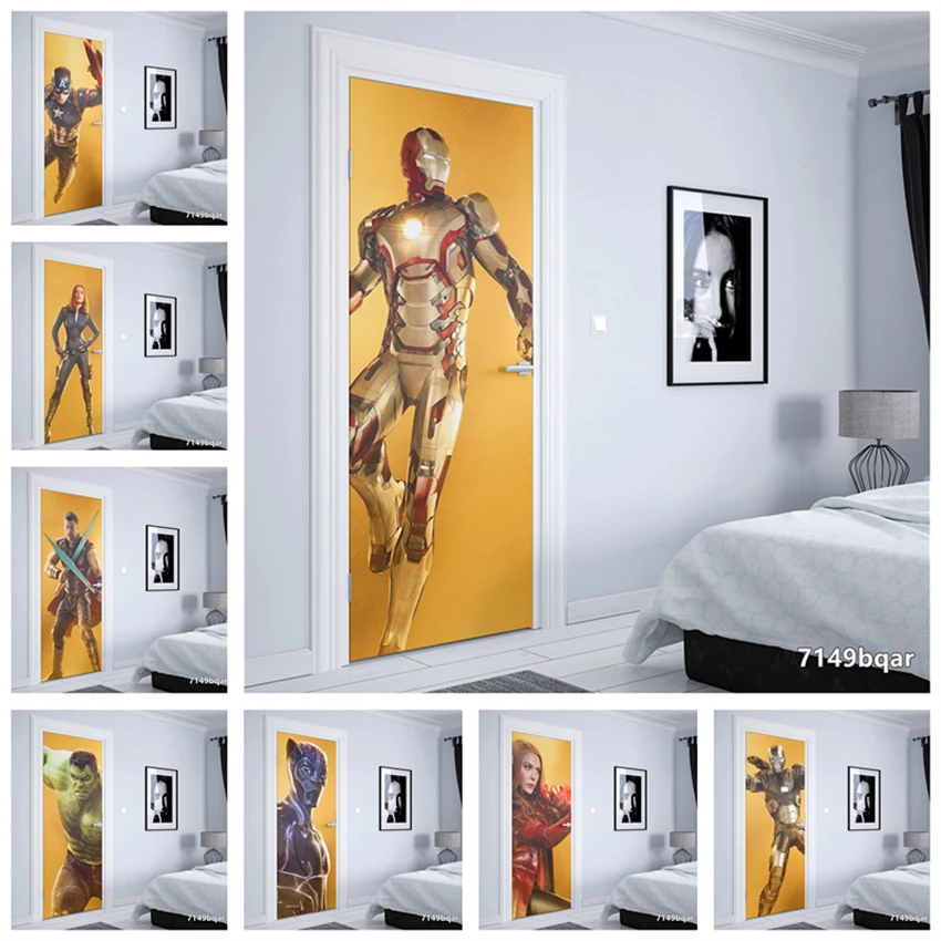 Marvel Super hero 10th Anniversary Avengers Abstract Style Home Decor Door stickers Wall Sticker Children's room door sticker