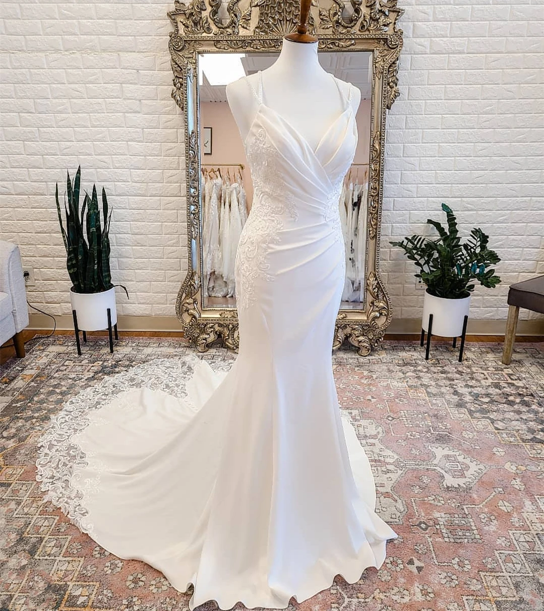 Satin Wedding Dress Vintage Civil 2021 Sweep Trainm Mermaid Lace Appliques Sleeveless Robe De Mariee Sweetheart Elegnat Simple